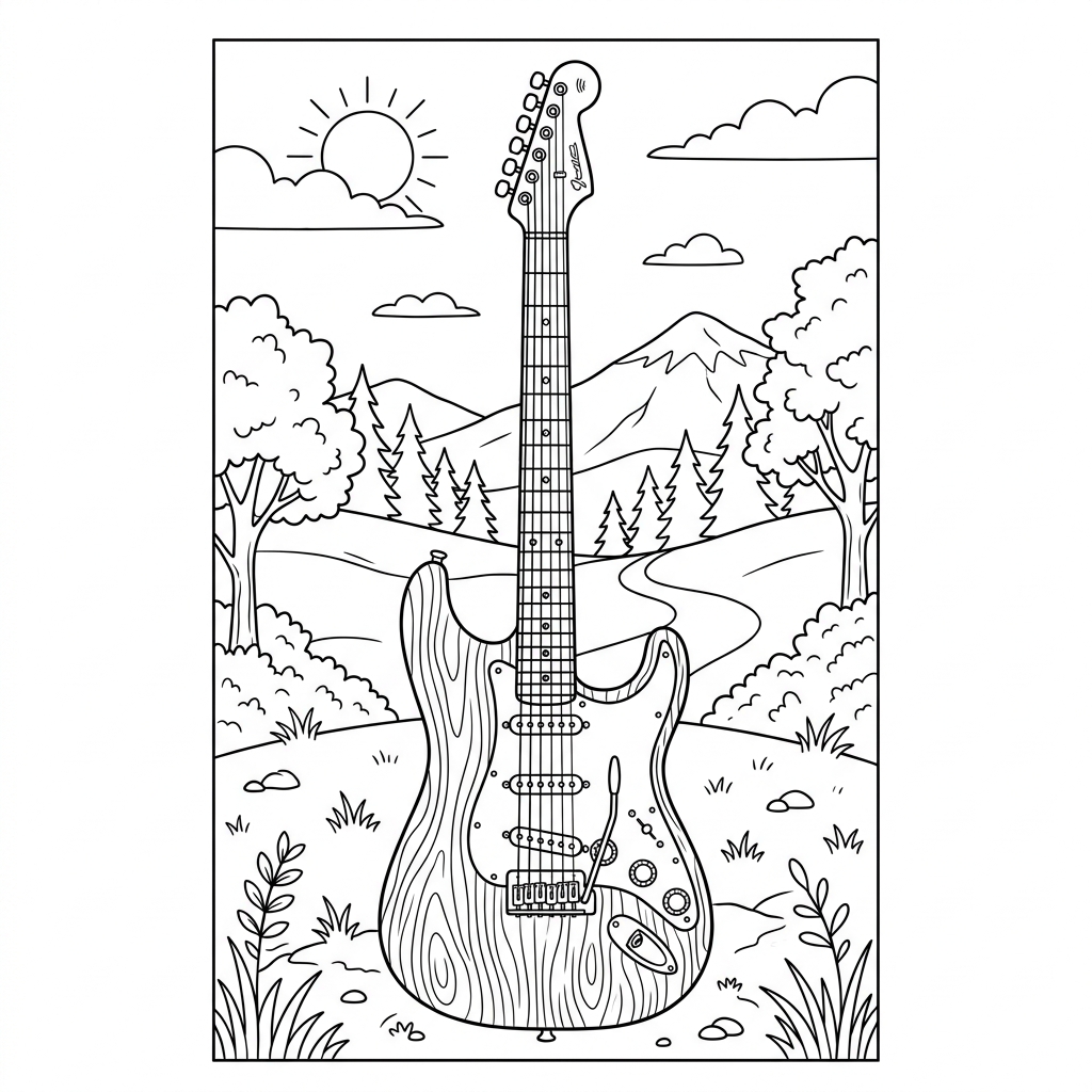 Cool Rock Electric Guitar Coloring Page
