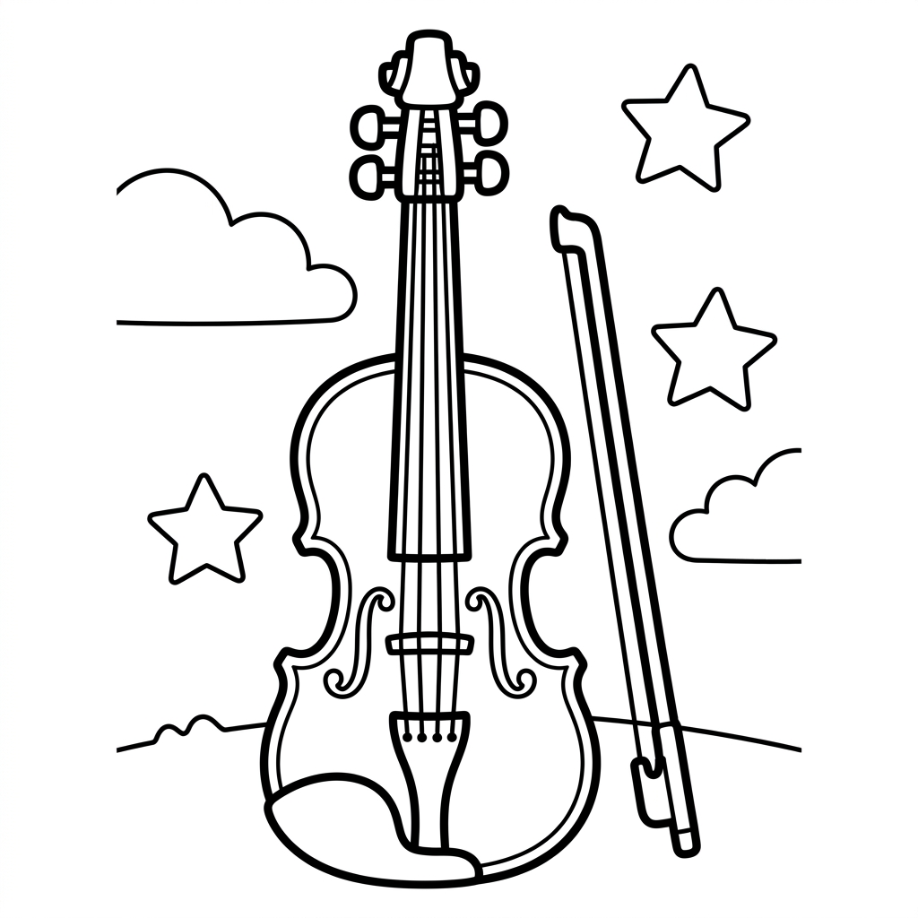 Simple Wooden Violin Coloring Page