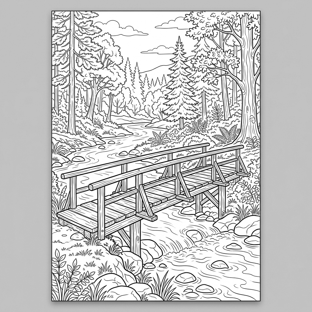 Forest River Bridge Coloring Page