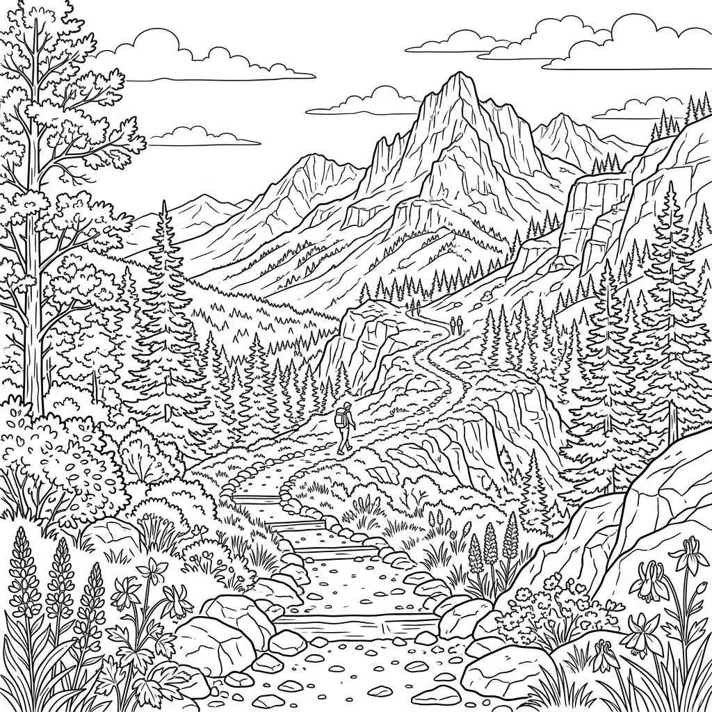 Rocky Mountain Trail Coloring Page