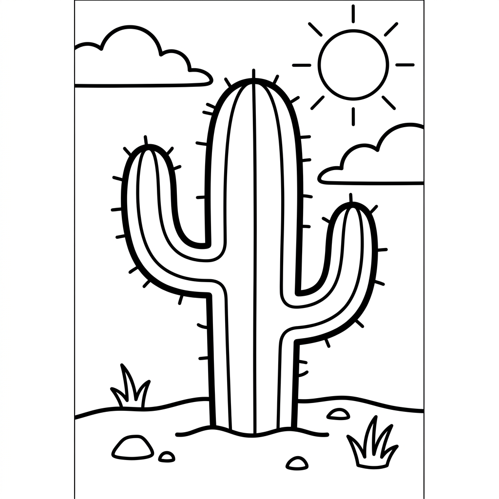 Simple Desert Cactus Coloring Page