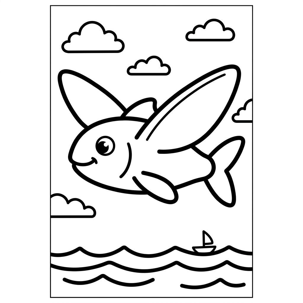 Easy Flying Fish Coloring Page