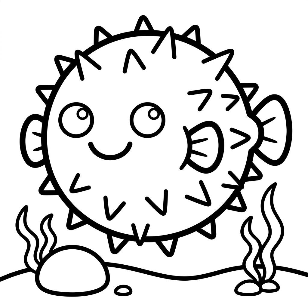 Easy Pufferfish Coloring Page