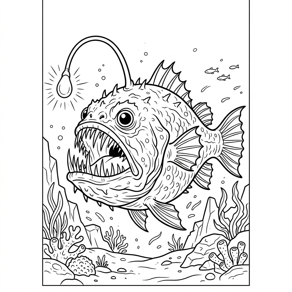 Deep Sea Anglerfish Glowing Coloring Page