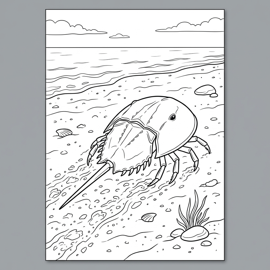 Horseshoe Crab walking on Sandy Beach Coloring Page