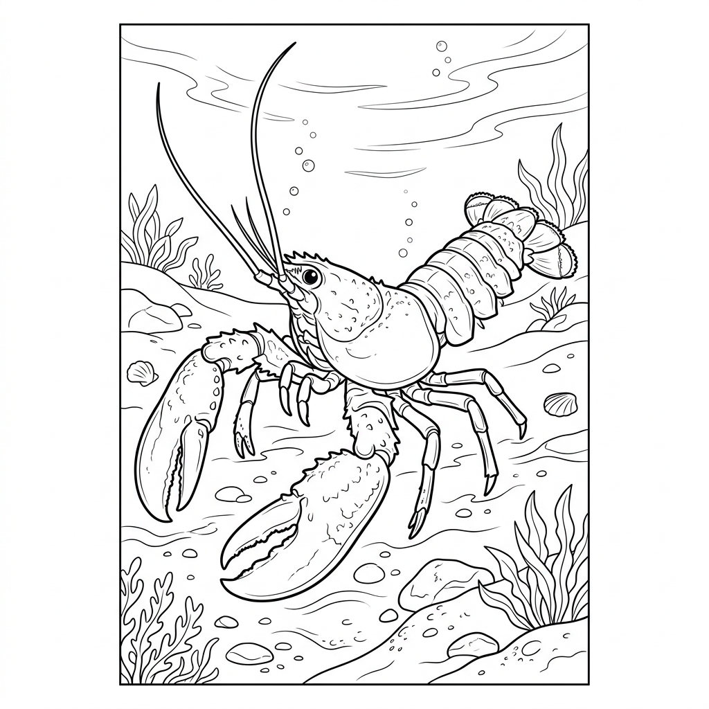 Lobster on Sandy Seabed Coloring Page