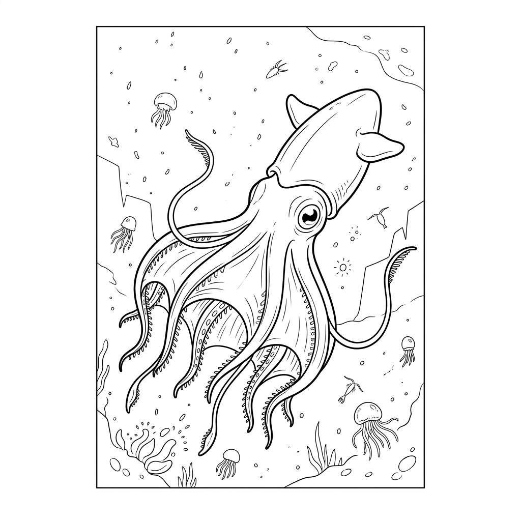 Vampire Squid in Midnight Zone Coloring Page