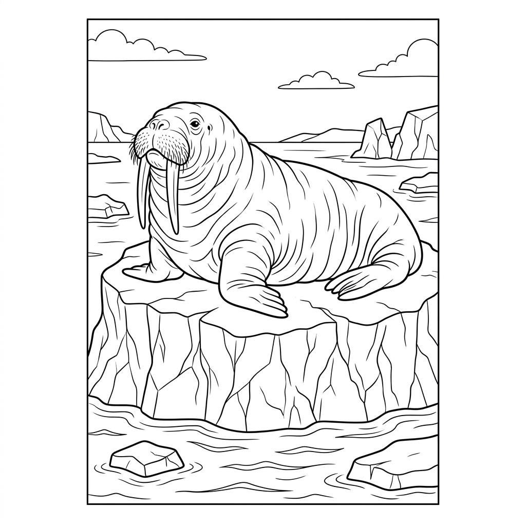 Walrus resting on Iceberg Coloring Page