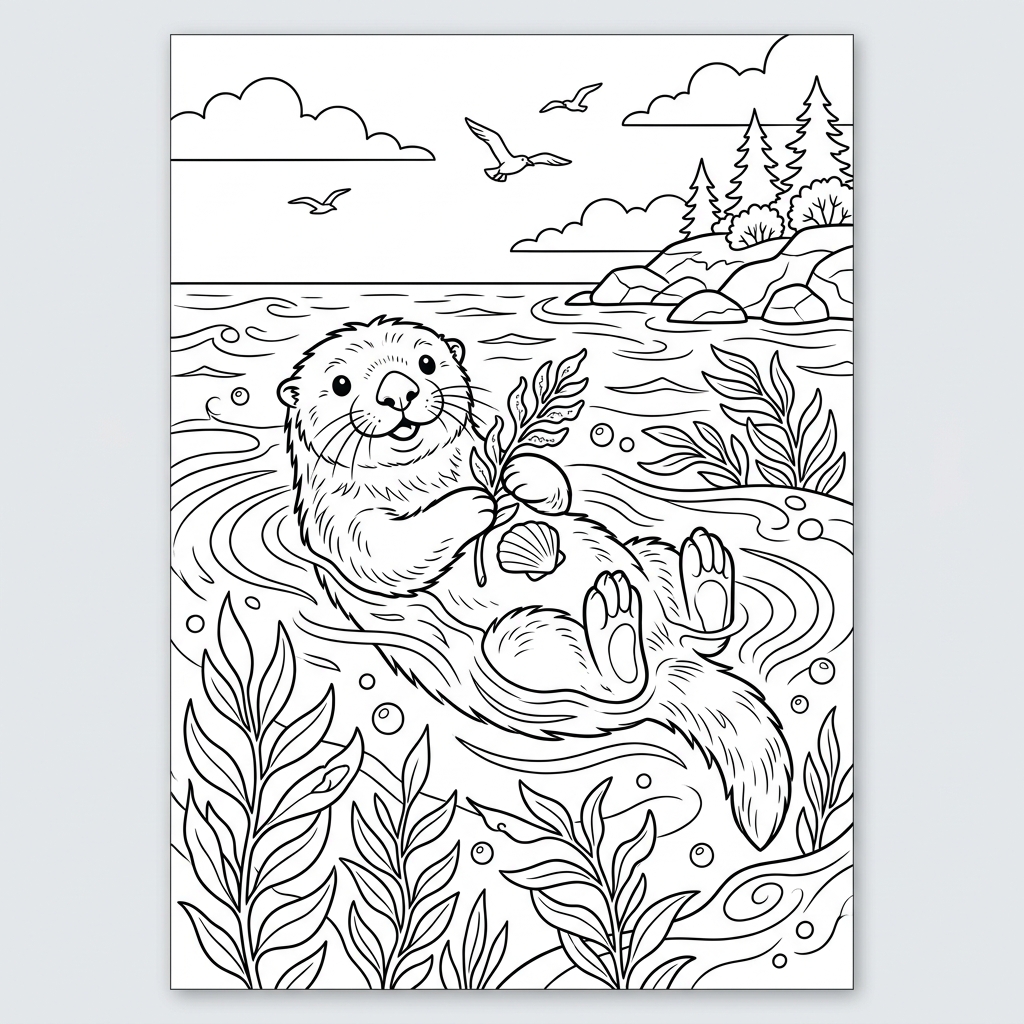 Playful Sea Otter Coloring Page