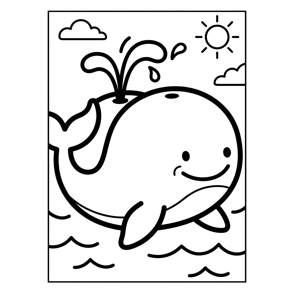 Simple Smiling Whale Coloring Page