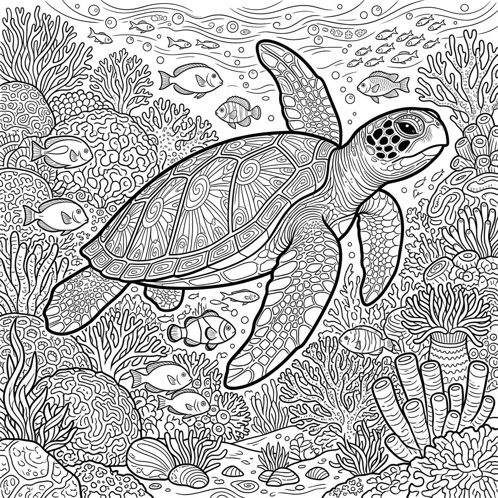 Swimming Sea Turtle Coloring Page