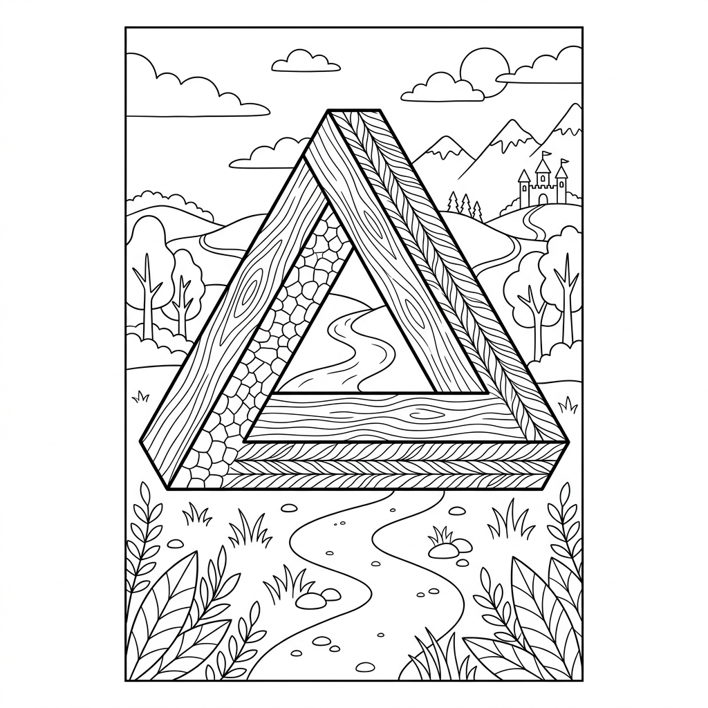 Impossible Triangle Illusion Coloring Page