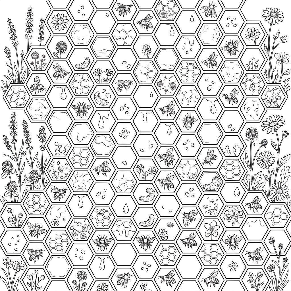Tessellating Honeycomb Pattern Coloring Page