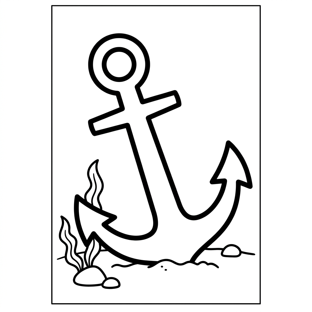 Simple Sunken Ship Anchor Coloring Page