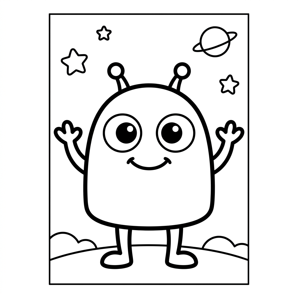 Happy Little Alien Coloring Page