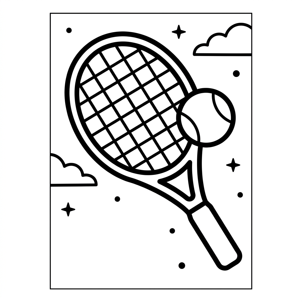 Simple Tennis Racket and Ball Coloring Page