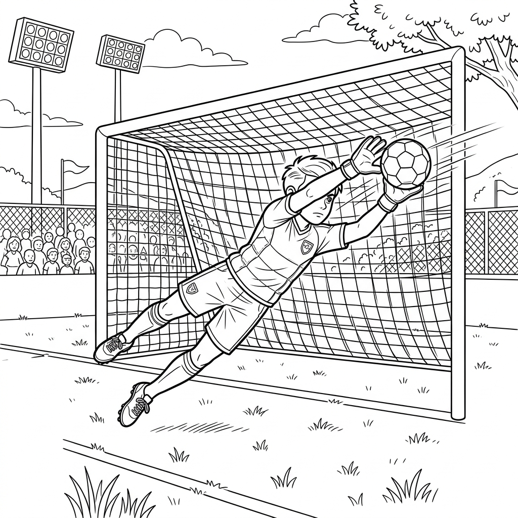 Soccer Goalie Saving Goal Coloring Page