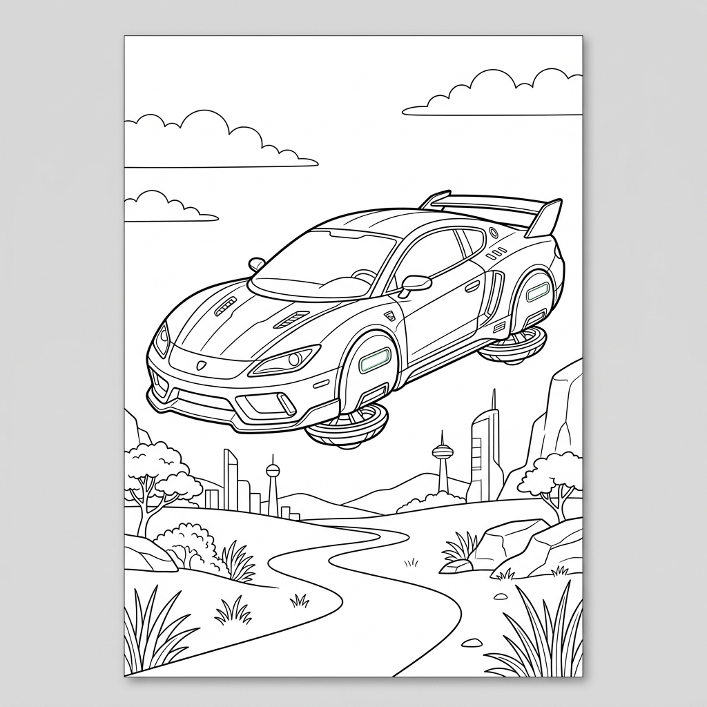 Futuristic Hover Car Coloring Page