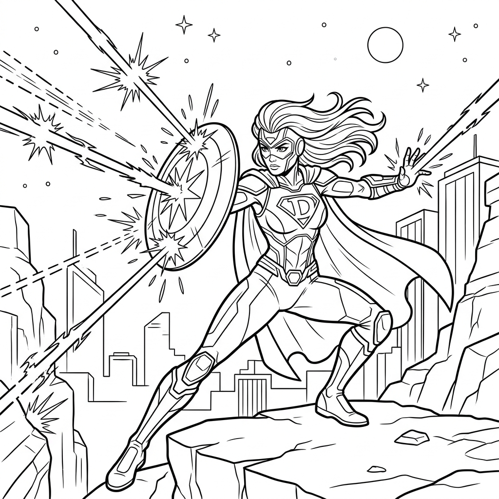 Superhero Deflecting Lasers Coloring Page