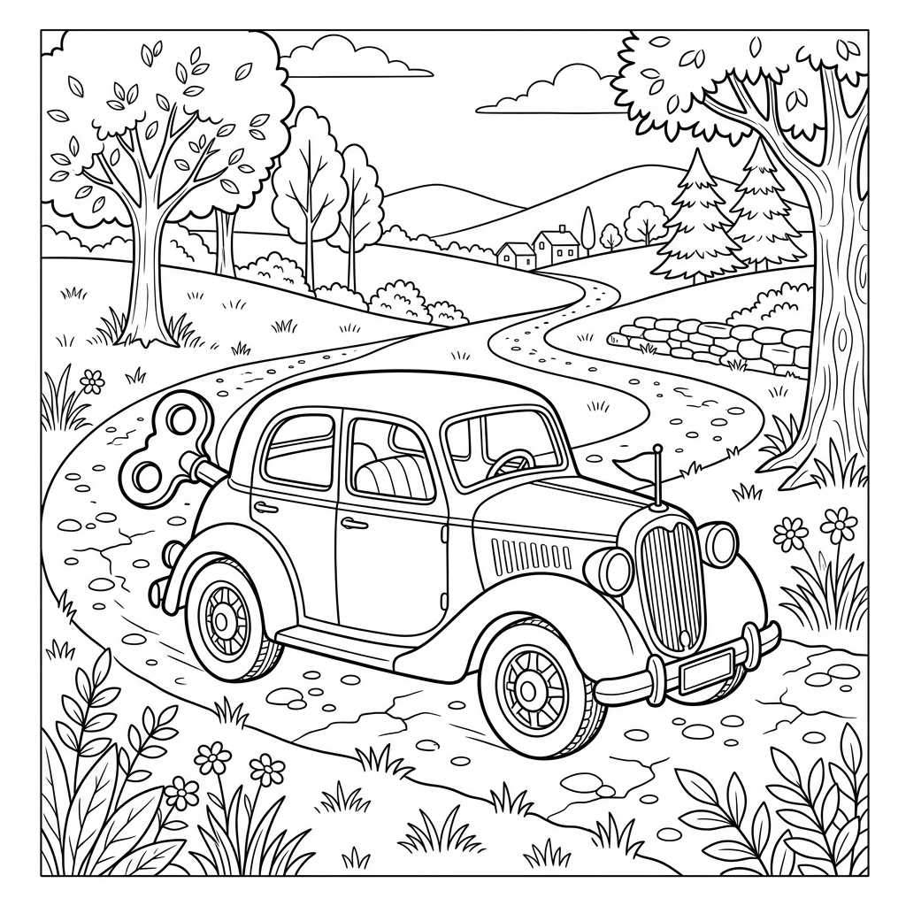 Vintage Windup Key Toy Car Coloring Page