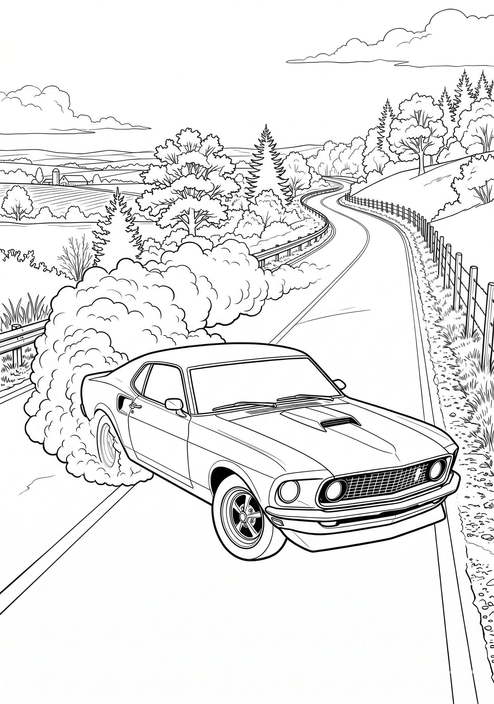 1969 Mustang Burnout Coloring Page