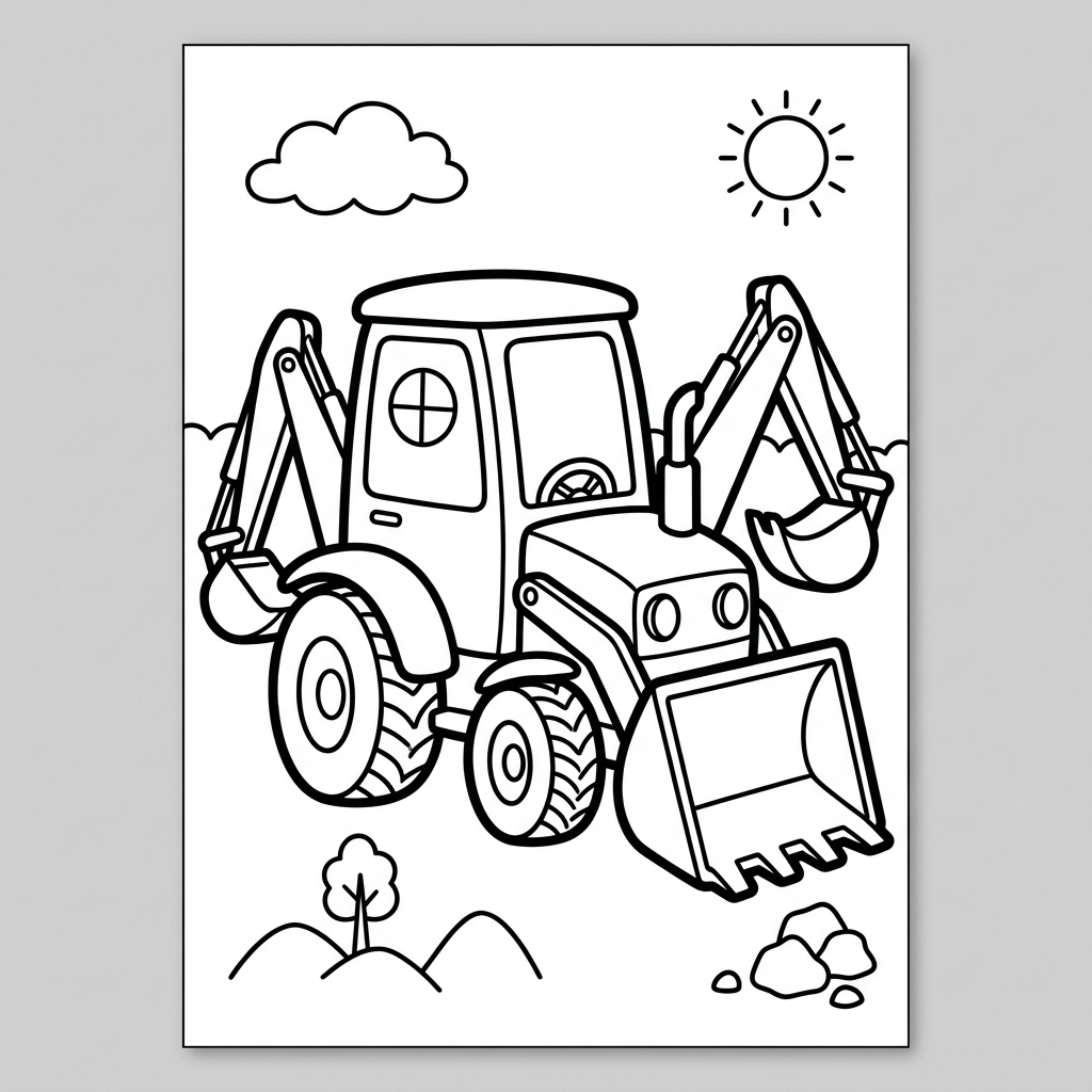 Easy Backhoe Loader Coloring Page