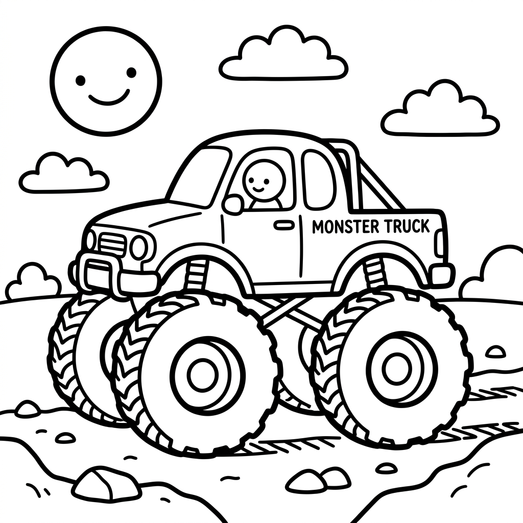 Easy Big Wheel Monster Truck Coloring Page