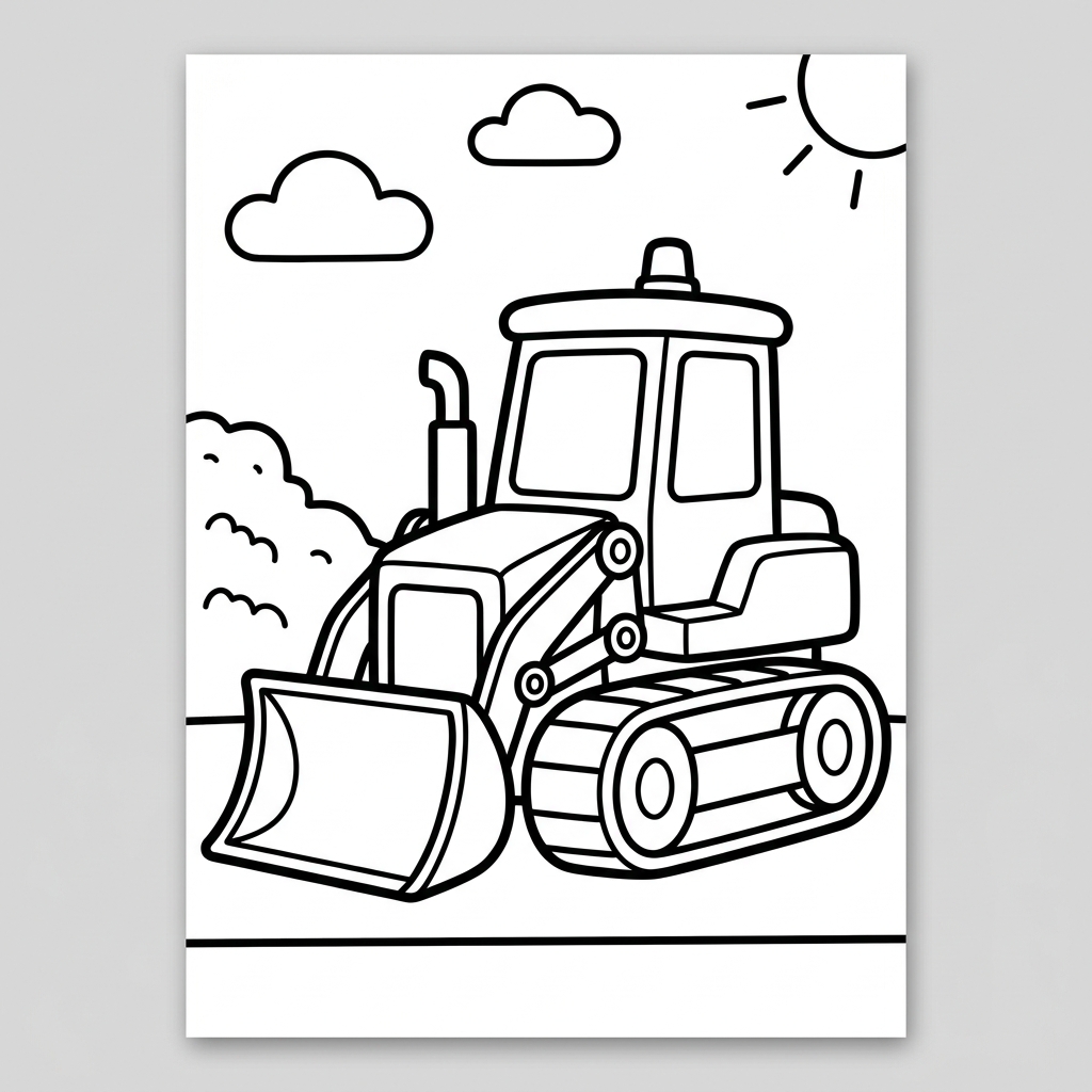 Easy Cartoon Bulldozer Coloring Page