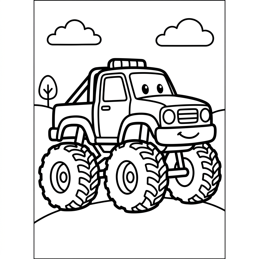 Easy Cartoon Monster Truck Coloring Page