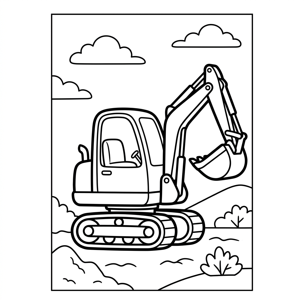Easy Compact Excavator Coloring Page