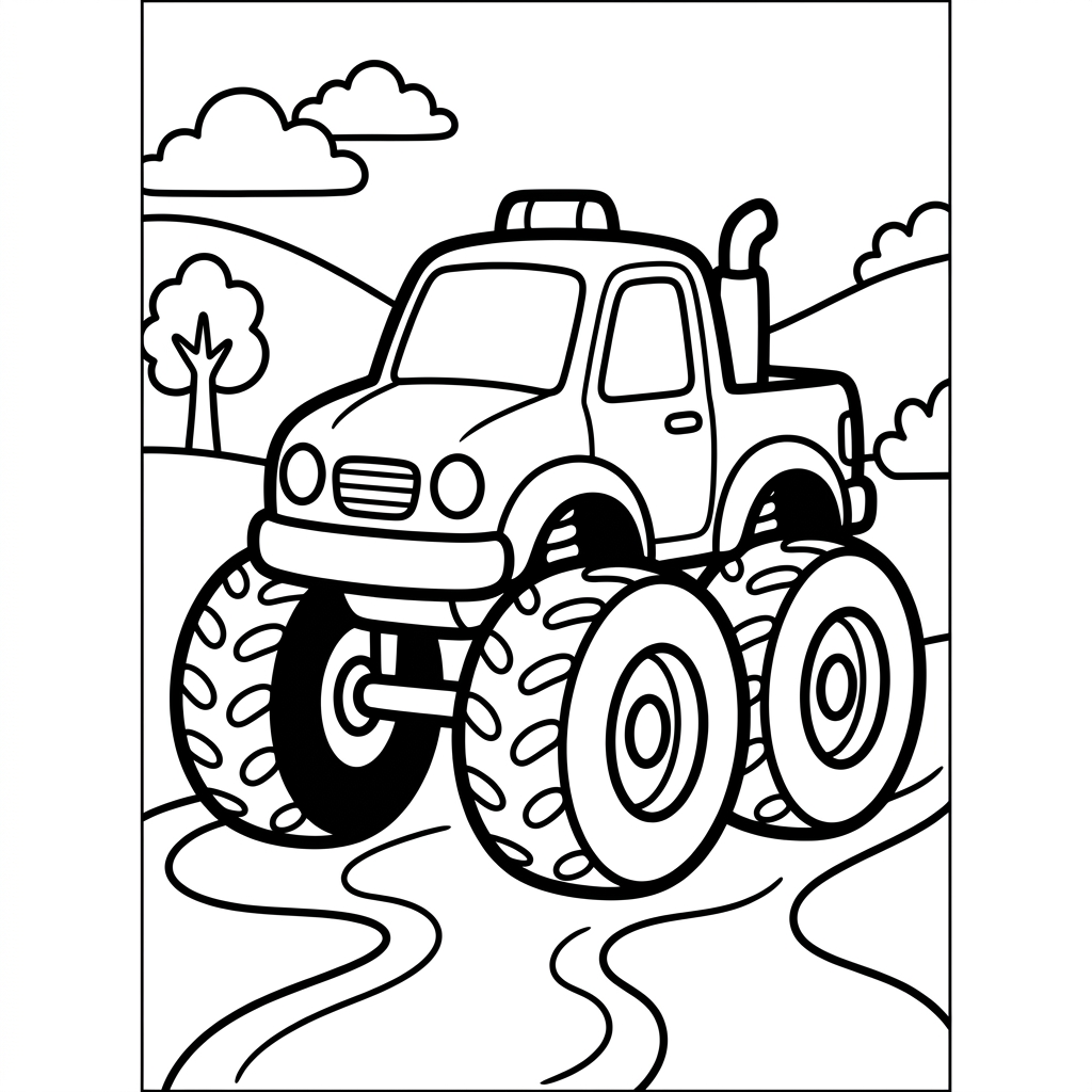 Easy Mini Monster Truck Coloring Page