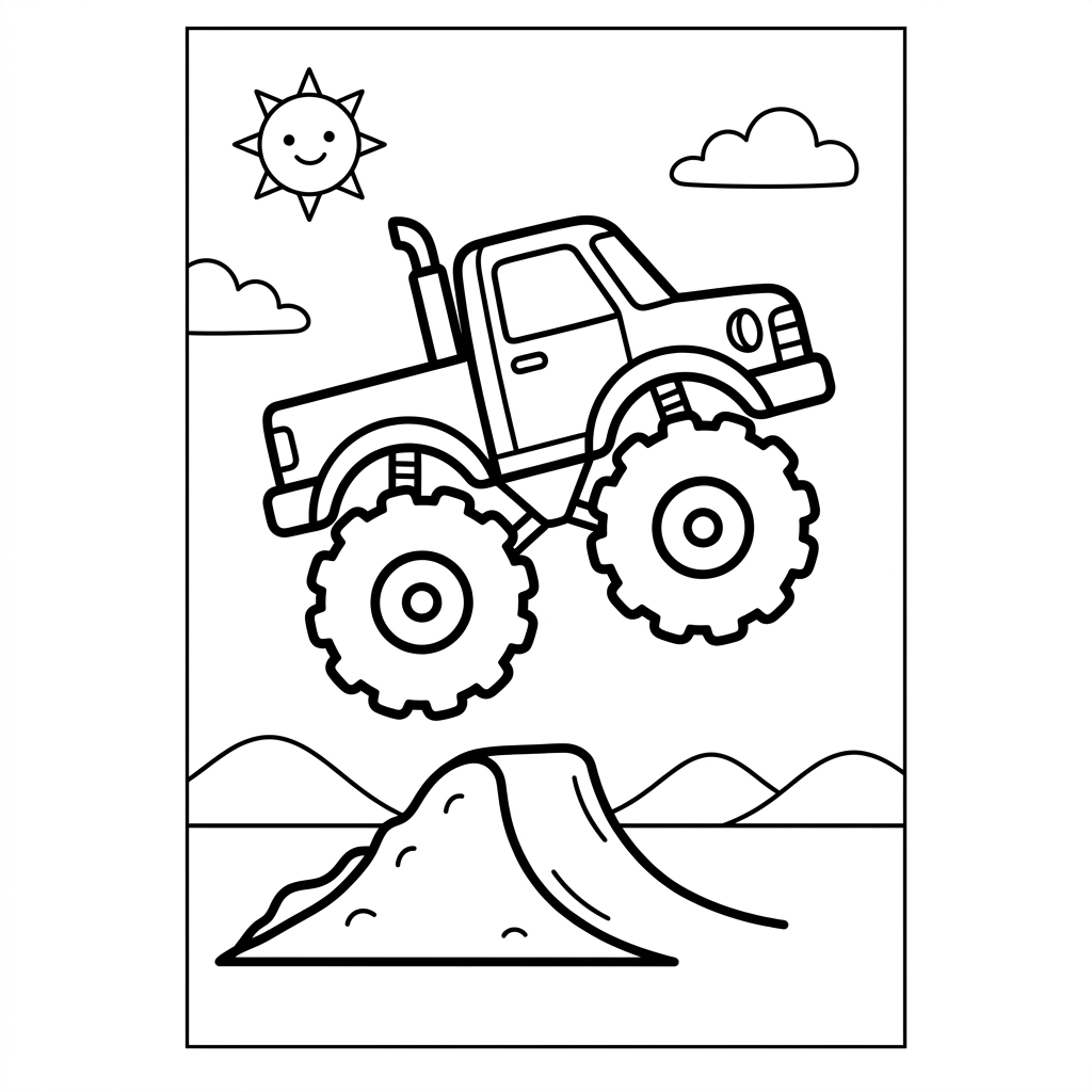 Easy Monster Truck Jumping Coloring Page