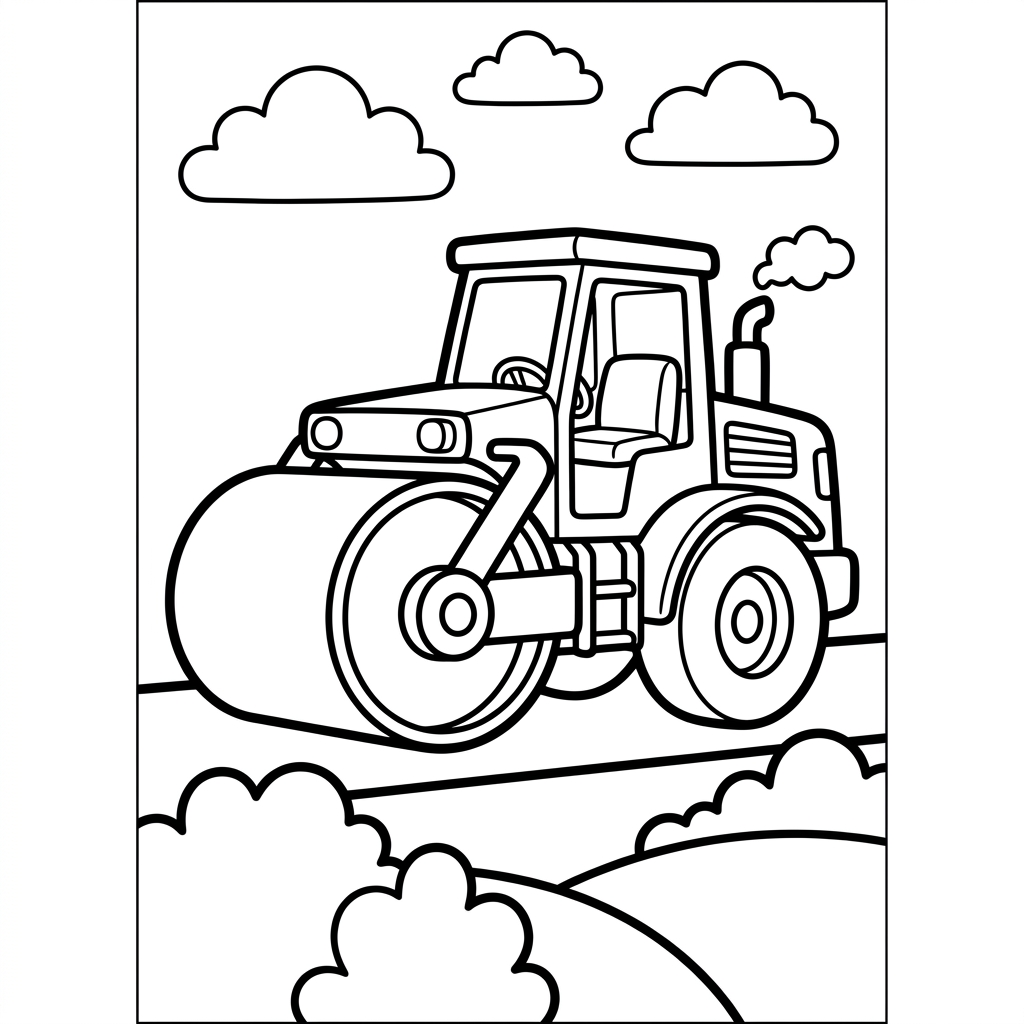 Easy Road Roller Coloring Page