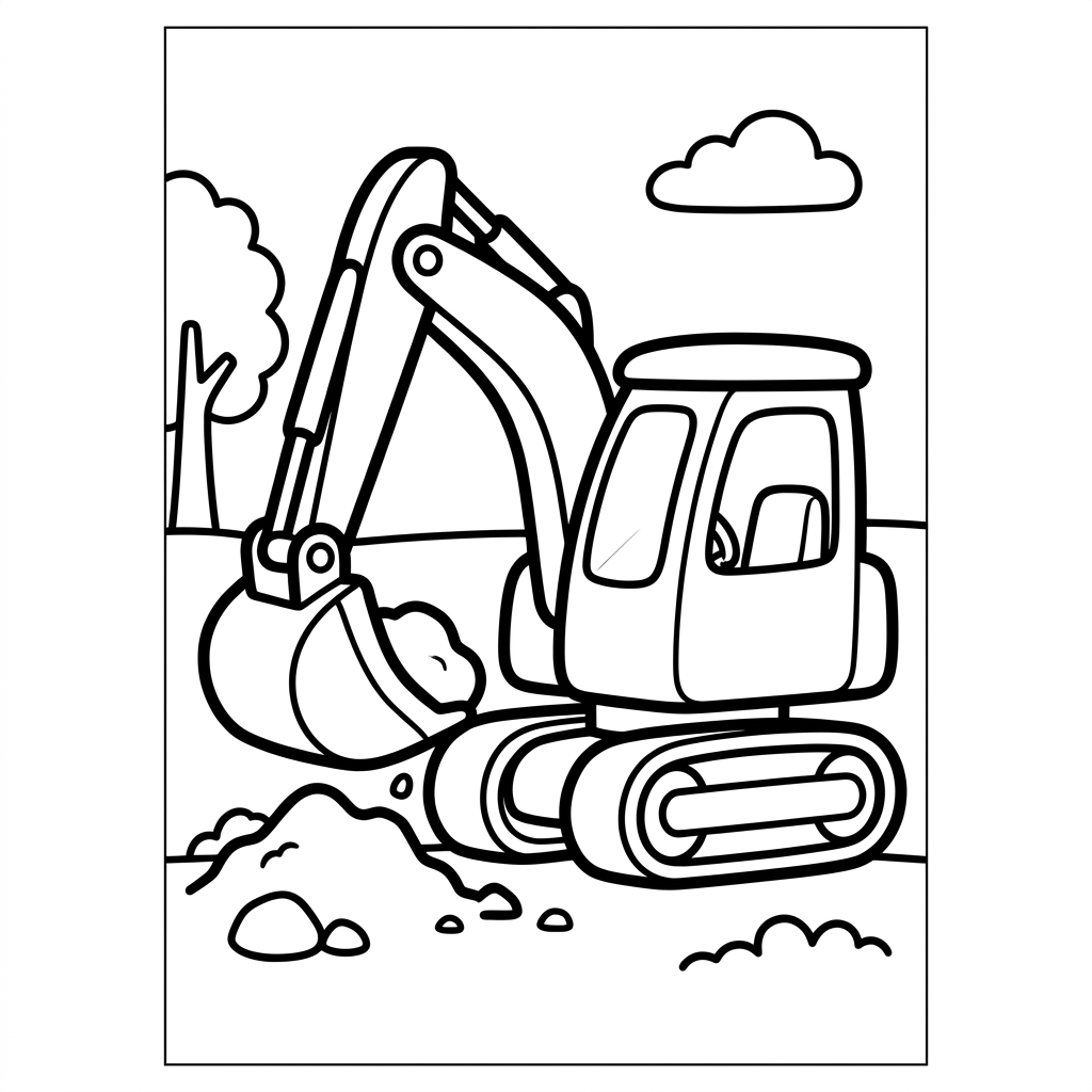 Easy Toy Excavator Coloring Page