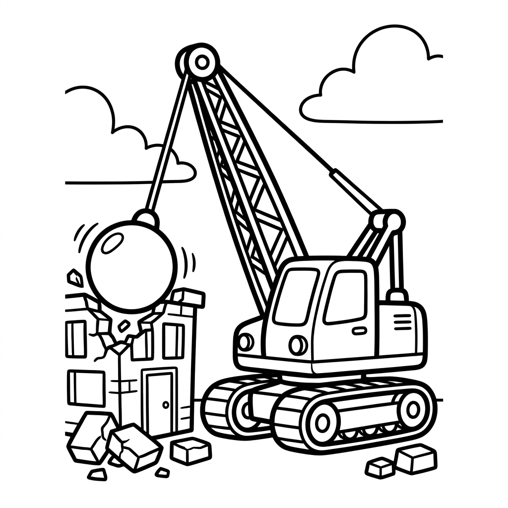 Easy Wrecking Ball Crane Coloring Page