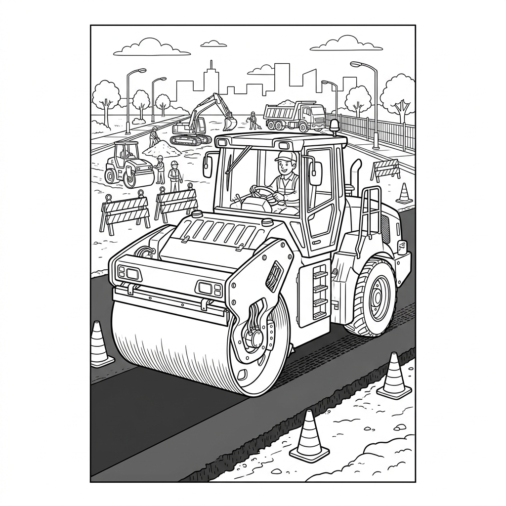 Asphalt Compactor Road Roller Coloring Page
