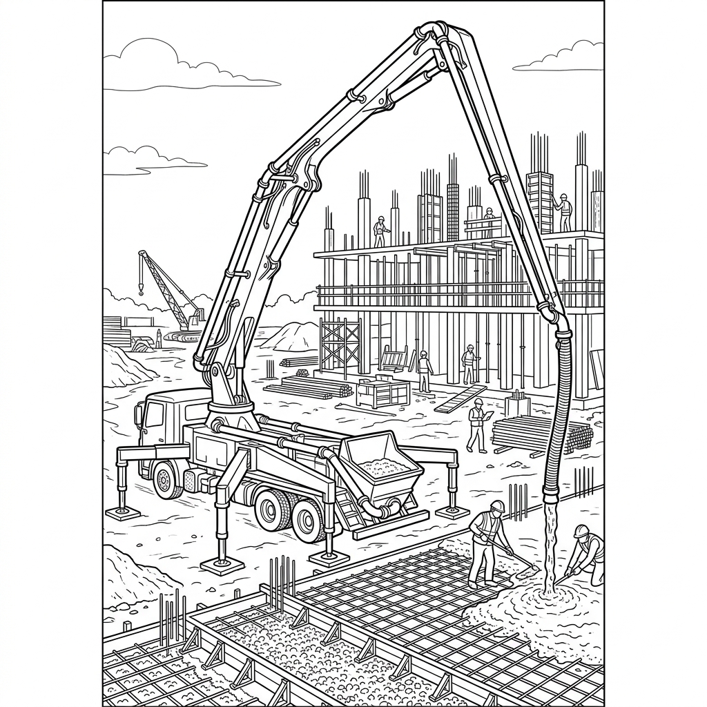 Concrete Boom Pump Truck Coloring Page