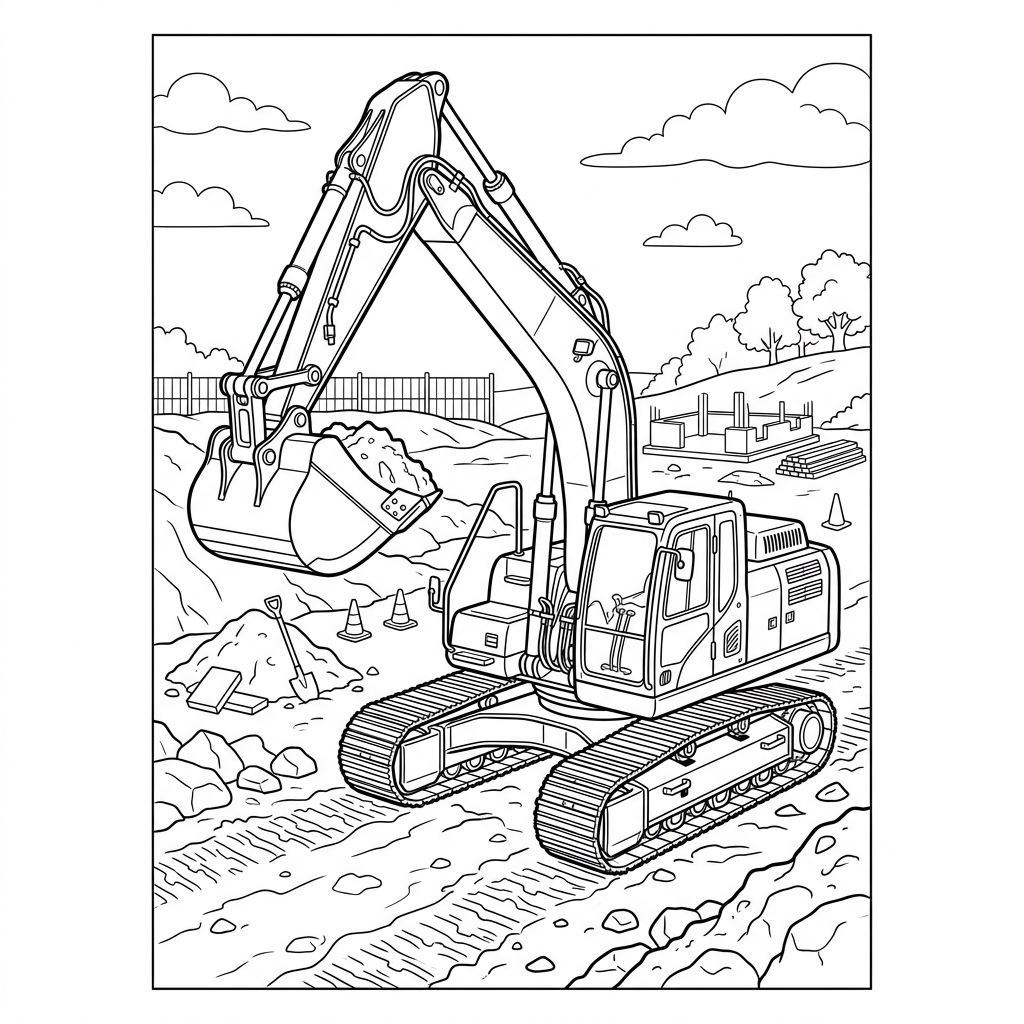 Crawler Excavator Coloring Page