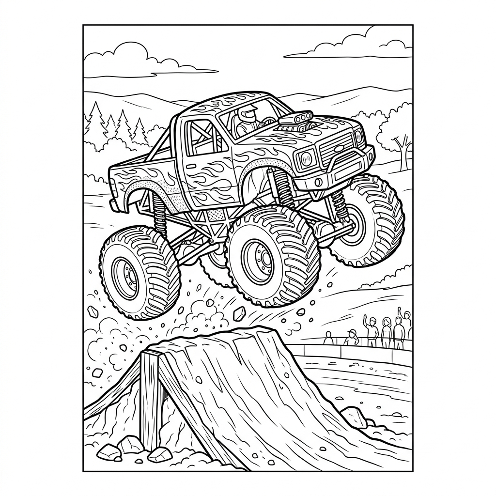 Flaming Decal Monster Truck Coloring Page