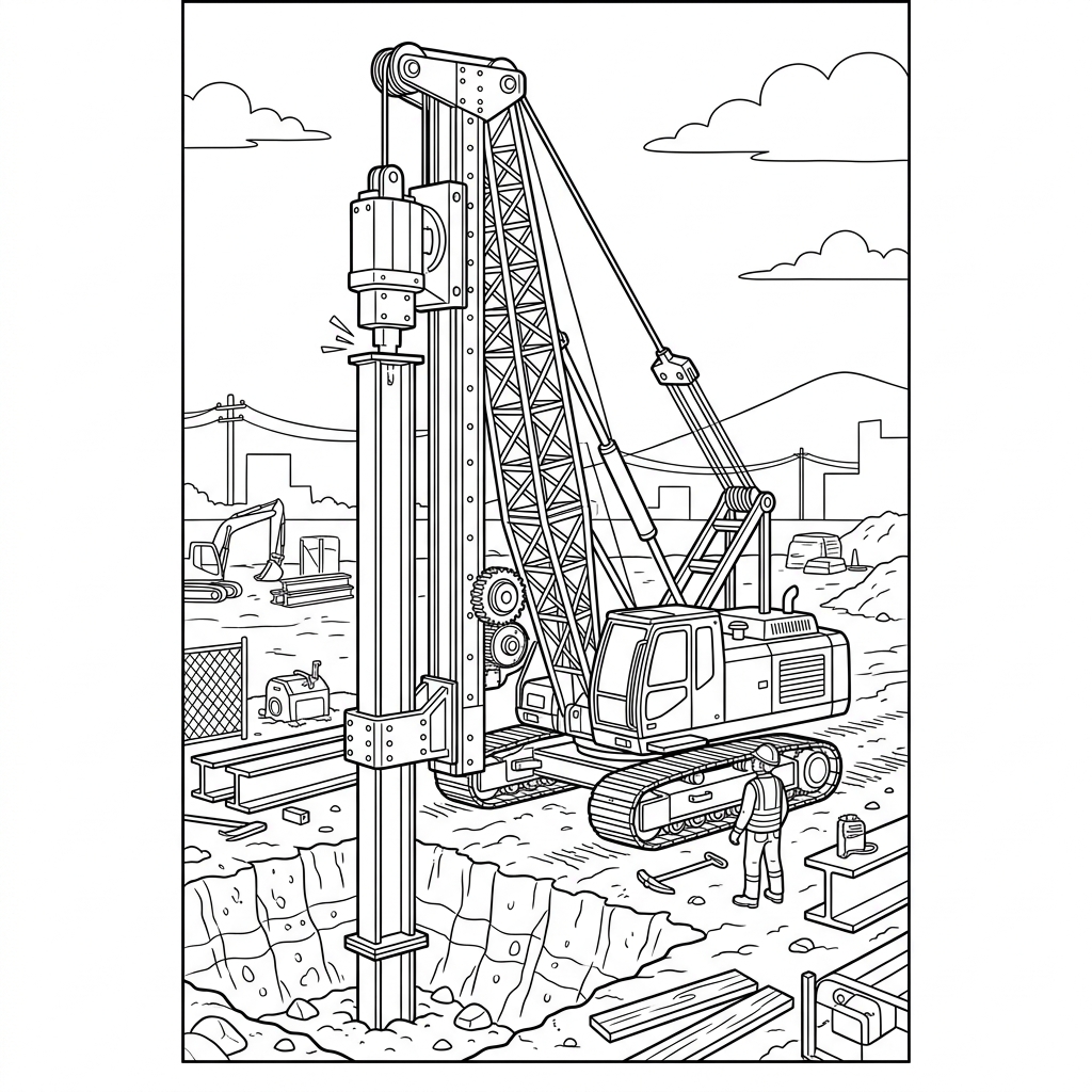 Foundation Pile Driver Machine Coloring Page