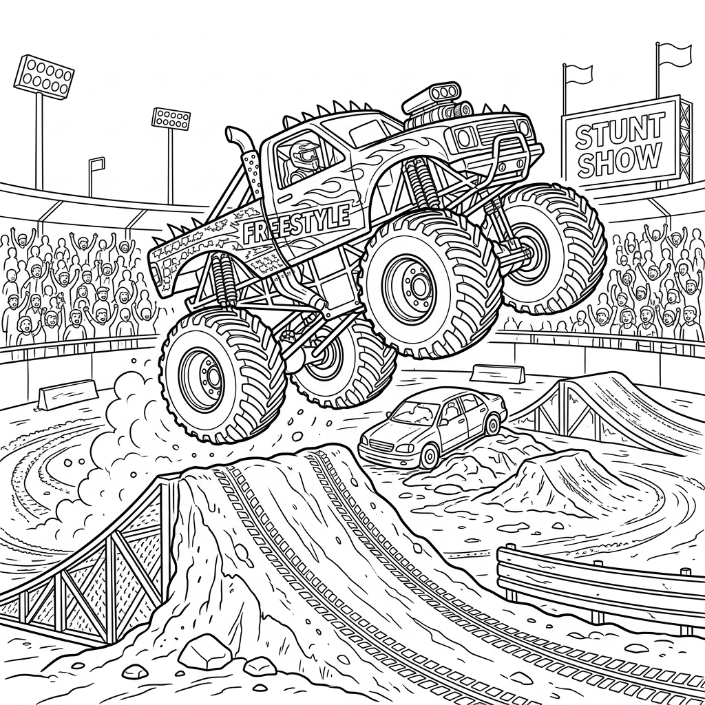 Freestyle Monster Truck Show Coloring Page