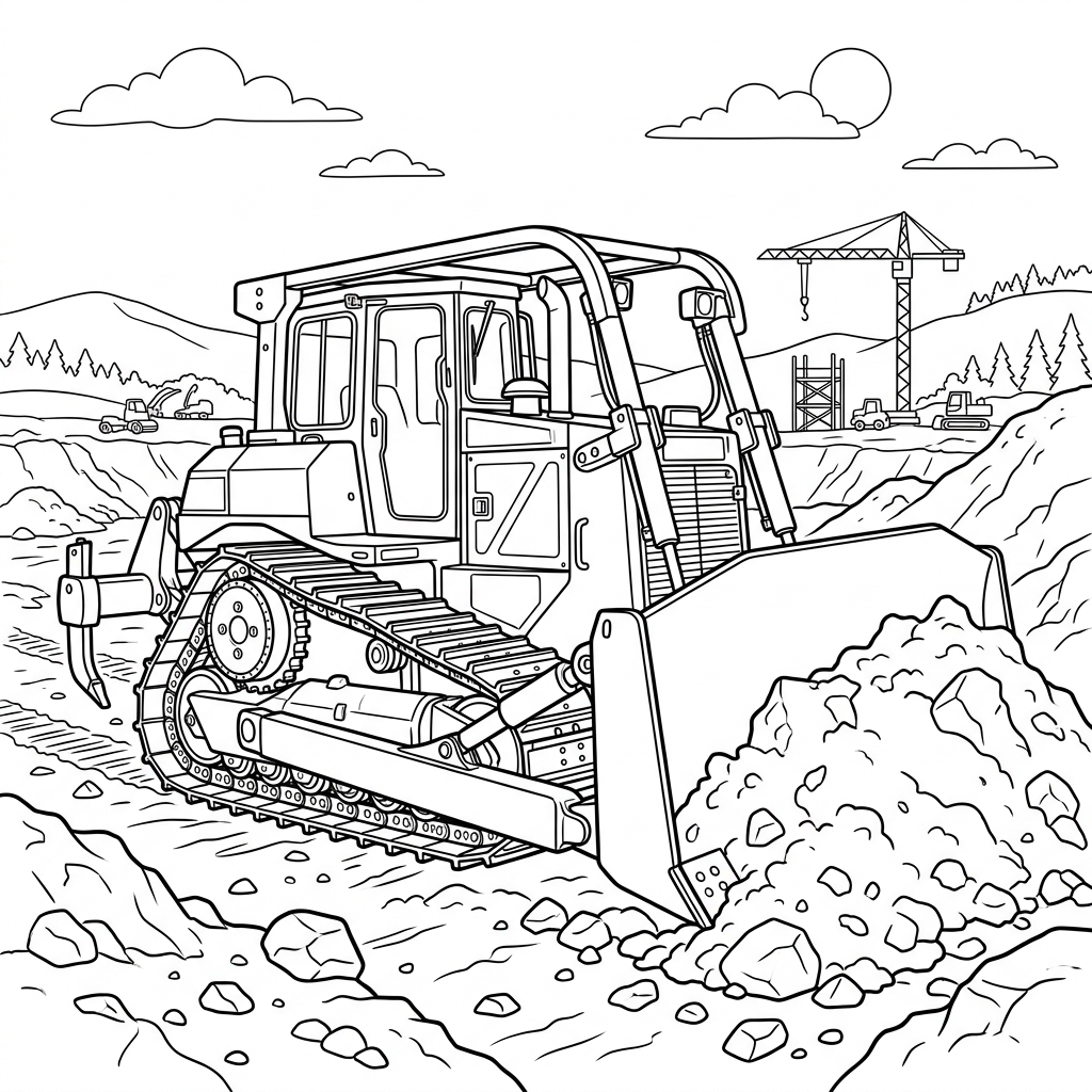 Heavy Bulldozer Coloring Page