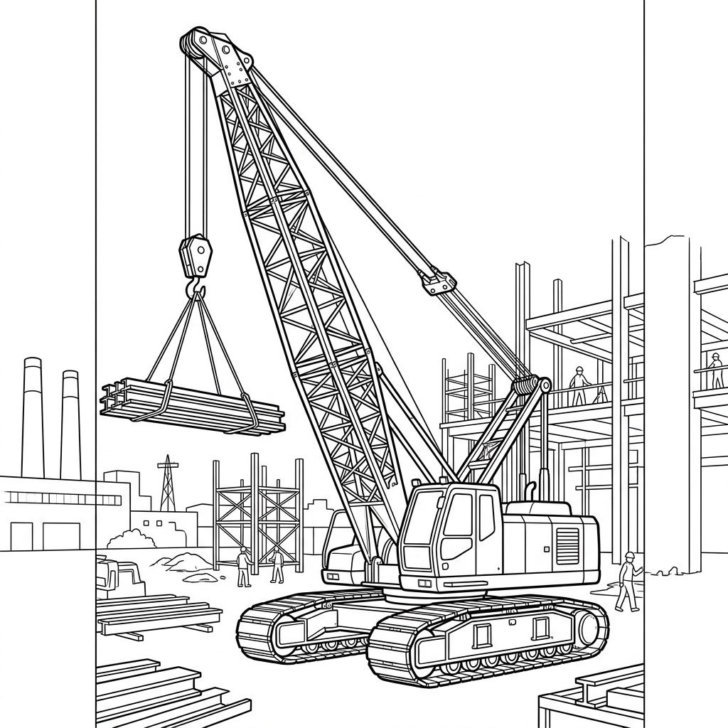 Heavy Industrial Crawler Crane Coloring Page