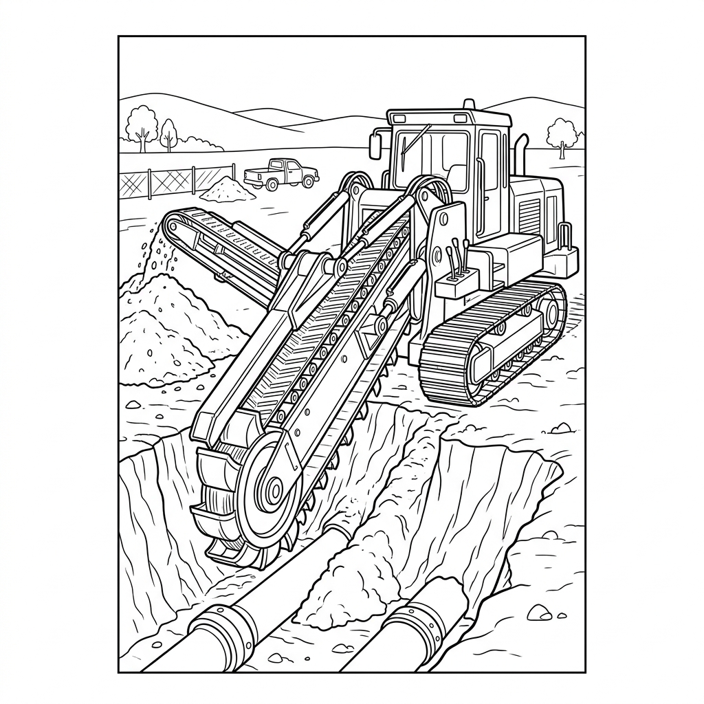 Heavy Trench Digger Machine Coloring Page