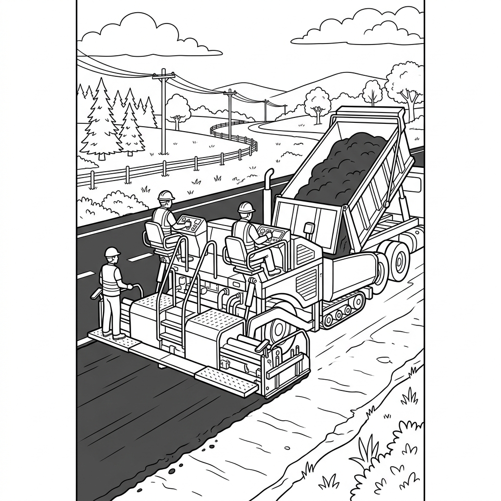 Highway Asphalt Paver Coloring Page