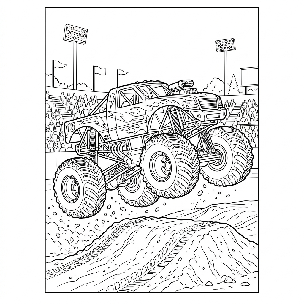 Racing Monster Truck in Stadium Coloring Page