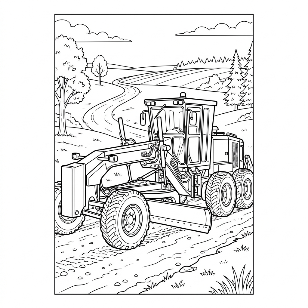 Motor Grader Road Machine Coloring Page