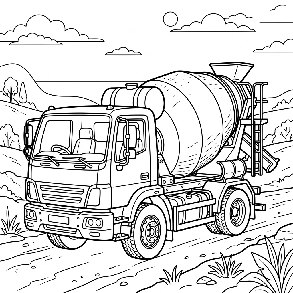 Concrete Cement Mixer Truck Coloring Page