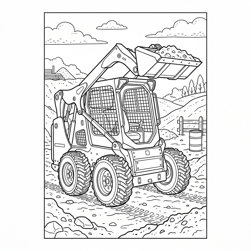 Skid Steer Loader with Dirt Bucket Coloring Page