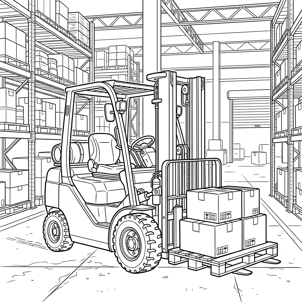 Warehouse Industrial Forklift Coloring Page